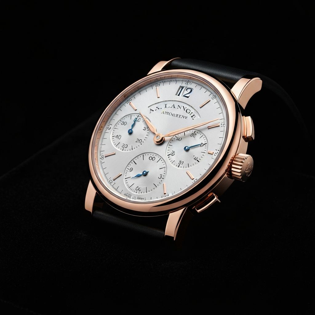 A. Lange and Sohne Datograph luxury chronograph watch with rose gold case and white dial